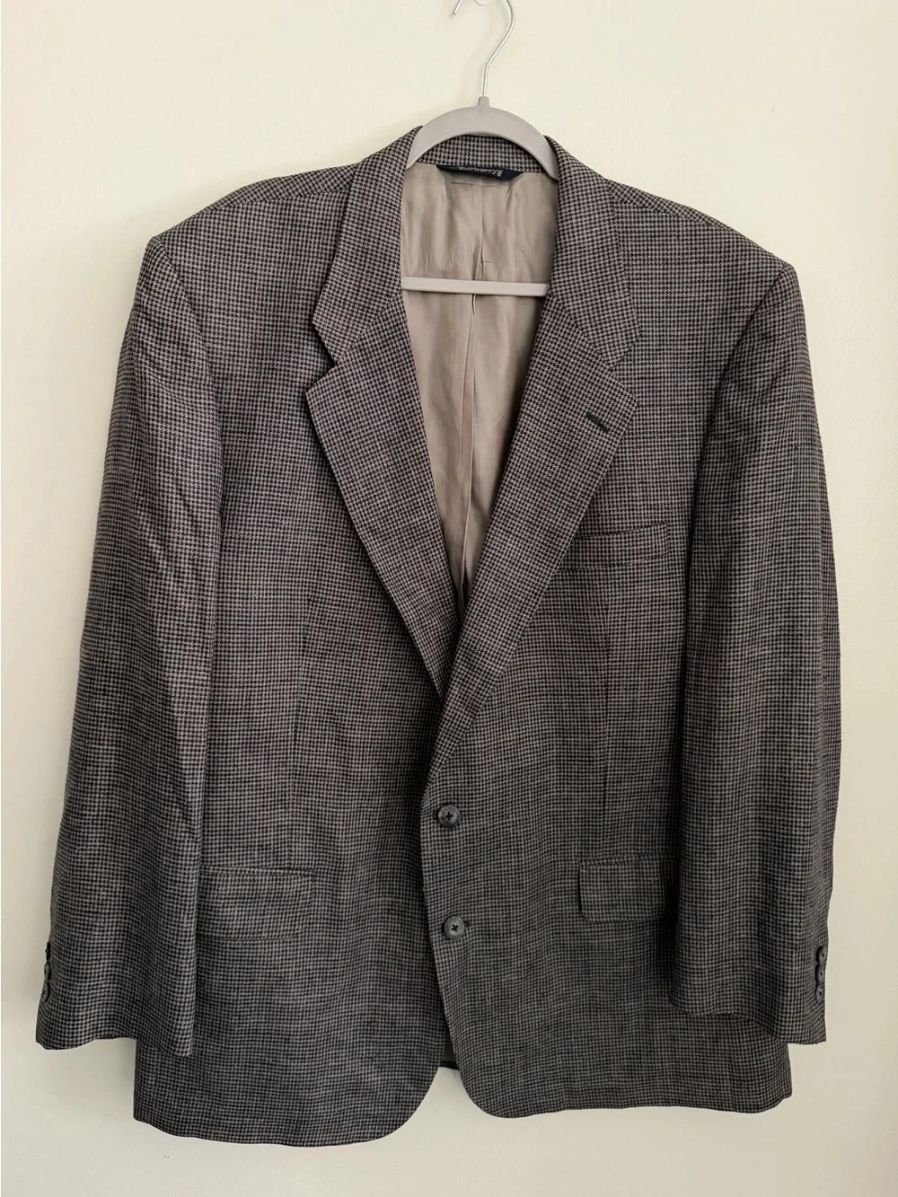 BURBERRY Vintage 100% Silk Houndstooth Check Blazer Sport Coat - Size 44 Brown